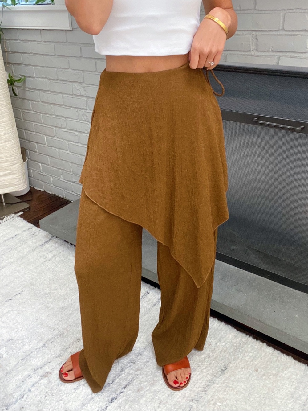 Zara Layered Asymmetrical Pareo Wide-Leg Pants in Camel Brown! 🍂